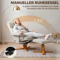 HOMCOM Relaxsessel 130° verstellbare Rückenlehne 360° drehbar Fernsehsessel mit Hocker Cremeweiß(m-4)