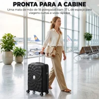 HOMCOM Mala de Cabine 18'' Leve e Rígida com Porta USB Fecho TSA e 4 Rodas Duplas 360° Preta(m-4)