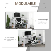 HOMCOM Bureau d'angle table de salle à manger avec rangement bureau informatique modulable bibliothèque intégrée + étagère 3 niveaux blanc(m-5)