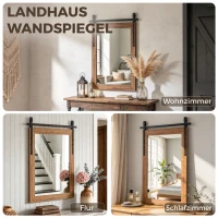 HOMCOM Rechteckiger Wandspiegel dekorativ für Wohnzimmer Hängespiegel 86,5 x 61 cm Hellbraun(m-4)