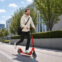 SPORTNOW Patinete Dobrável para Adolescentes e Adultos Rodas Luminosas Guiador Ajustável Travão Duplo Amortecimento Vermelho(m-9)