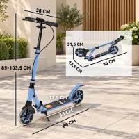 SPORTNOW Trotinete Dobrável para Adolescentes e Adultos com Rodas Luminosas Guiador Ajustável Travão Duplo e Suspensão Azul(m-3)