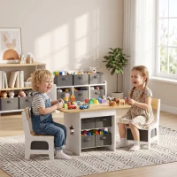 AIYAPLAY Kids Table and Chair Set, Toddler Table and 2 Chairs Set with 6 Removable Drawers, for Boys Girls Ages 3-8, Natural(m-2)