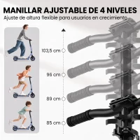 SPORTNOW Patinete Plegable para Adultos de Aluminio con Manillar Ajustable Ruedas con Luces Amortiguación Delantera Doble Freno(m-5)