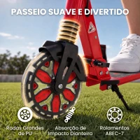 SPORTNOW Patinete Dobrável para Adolescentes e Adultos Rodas Luminosas Guiador Ajustável Travão Duplo Amortecimento Vermelho(m-7)