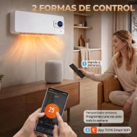 HOMCOM Calefactor Eléctrico de Pared 2000W con 3 Modos WiFi App Pantalla LED Termostato Temporizador y Oscilación Blanco(m-4)