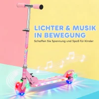 HOMCOM Roller Kinder Scooter mit LED Rädern 124 mm Rollen klappbarer Höhenverstellbar mit Musik Hinterradbremse Rosa(m-6)