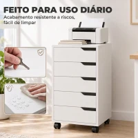 HOMCOM Gaveteiro de Escritório com 5 Gavetas, Rodas e Suporte para Impressora, Branco(m-7)