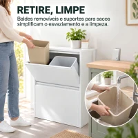 HOMCOM Caixote do Lixo de Reciclagem 4x15 L (60 L), 4 Compartimentos Estreitos em Aço, Fecho Suave, Branco(m-7)