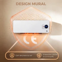HOMCOM Radiateur Soufflant Mural Radiateur Électrique 2000W en Céramique PTC Oscillation WiFi Thermostat 54x12,5x18,7cm Blanc(m-7)