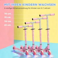 HOMCOM Roller Kinder Scooter mit LED Rädern 124 mm Rollen klappbarer Höhenverstellbar mit Musik Hinterradbremse Rosa(m-4)