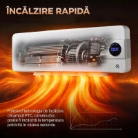 HOMCOM Termoventilator ceramic de perete 2000 W cu control prin aplicație, 3 moduri, termostat, timer, telecomandă, alb(m-5)