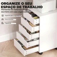 HOMCOM Gaveteiro de Escritório com 5 Gavetas, Rodas e Suporte para Impressora, Branco(m-4)