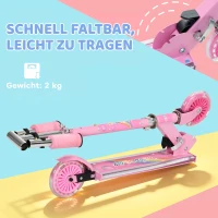 HOMCOM Roller Kinder Scooter mit LED Rädern 124 mm Rollen klappbarer Höhenverstellbar mit Musik Hinterradbremse Rosa(m-5)