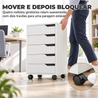 HOMCOM Gaveteiro de Escritório com 5 Gavetas, Rodas e Suporte para Impressora, Branco(m-6)