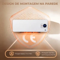 HOMCOM Aquecedor Elétrico de Parede 2000W com 3 Modos, Wi-Fi, Ecrã LED, Termóstato, Temporizador e Oscilação Branco(m-7)