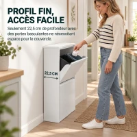 HOMCOM Meuble Poubelle de Tri Sélectif 60 L (4 x 15 L), 4 Compartiments, Fermeture Amortie, Seaux Intérieurs Amovibles, Blanc(m-5)