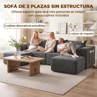 HOMCOM Sofá Modular en U de 3 Plazas con 2 Otomanas Bolsillos Sofá de Chenilla con Asiento Ancho No Requiere Montaje Gris(m-7)