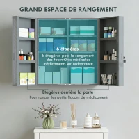 kleankin Armoire à pharmacie 6 étagères avec serrure et 2 clés de sécurité, 55x18x60 cm, gris(m-5)