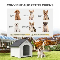 PawHut Niche pour chien extérieur, maison chien en polypropylène imperméable ventilé plancher surélevé 66x55x65cm gris clair(m-5)