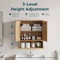 Wall-Mounted Vanity with Double Doors and Adjustable Shelf, Waterproof Wall Cabinet for Bathroom and Kitchen, 55L x 20W x 60H cm, Oak(m-5)