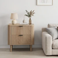 Nordic Farmhouse Bedside Table with 2 Drawers, Practical Oak Storage Side Cabinet for Bedroom Living Room, 57L x 40W x 57H cm, Oak(m-1)