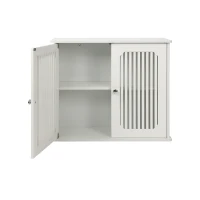 Wall-Mounted Bathroom Cabinet with Louvered Double Doors, Modern Medicine Cabinet for Bathroom and Hallway, 60L x 20W x 52H cm, White(m-10)