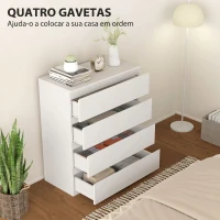 HOMCOM Cómoda com 4 Gavetas para Quarto, Design Moderno, Fecho Suave, para Sala, Closet ou Hall de Entrada, 80x39x95 cm, Branco(m-5)