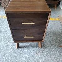 Sturdy Walnut Double Drawer Bedside Table with Metal Handles, Sleek Bedside Storage Cabinet for Bedroom, 50L x 40W x 58H cm, Walnut(m-8)