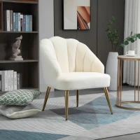 HOMCOM Fauteuil Salo, Fauteuil Coquillage Rembourré en Velours avec Pieds Dorés en Acier, 63 x 65 x 84 cm, Crème(m-9)