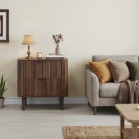Modern Walnut-Effect Bedside Cabinet with 2 Drawers and Fluted Fronts, Retro Storage for Bedrooms and Offices, 57L x 40W x 57H cm, Walnut(m-1)