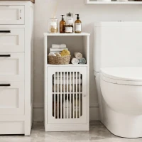 Smart Low Bathroom Cabinet with Louvered Doors, Nordic Floor-Standing Storage Cabinet for Bathroom Cloakroom, 36L x 30W x 86H cm, White(m-5)