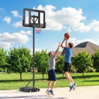 HOMCOM Cesta de Basquetebol com Altura Ajustável 220-365 cm Aro de Basquetebol com Suporte Rodas Base Recarregável Preto(m-2)