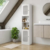 Tall Bathroom Cabinet with Louvered Doors and Adjustable Shelves, Slim Storage Unit for Bathroom and Hallway, 36L x 30W x 163H cm, White(m-6)