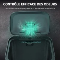 HOMCOM Poubelle de Cuisine 50 L en Acier Inoxydable, Pédale, Couvercle à Fermeture Douce, Compartiment Désodorisant, Argenté(m-4)