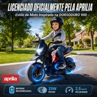 AIYAPLAY Mota Elétrica Infantil 6V com Licença APRILIA, Rodas de Apoio, Frente/Trás, Bateria de Lítio, Música, Vermelha(m-4)