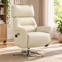 HOMCOM Fauteuil Relax Électrique Pivotant Massant et Chauffant Fauteuil Inclinable en PU Hauteur Réglable Double Moteur Crème(m-2)