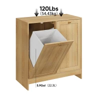 Smart Oak Tilted Laundry Hamper with 2 Baskets, Hidden Free-Standing Laundry Cabinet for Bathroom Utility Room, 66L x 33W x 68H cm, Oak(m-4)