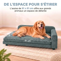 PawHut Canapé pour Chien Lit pour Chien Coussin Déhoussable Lavable Dossier Haut Accoudoirs Velours 101x66x34,5cm Gris(m-4)