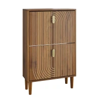 Minimalist Walnut Shoe Storage Cabinet with 2 Flip Drawers, Freestanding Shoe Rack Cabinet for Entryway, 60L x 24W x 96H cm, Walnut(m-8)