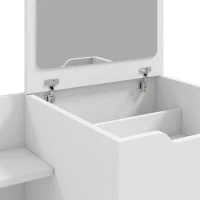 HOMCOM Vanity Desk Flip Top Hidden Mirror Vanity Rolling Stool Open Shelf White Wood Effect(m-10)