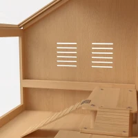 PawHut Hamsterkooi van hout 100 x 52 x 50 cm, grote knaagdierkooi met opbergruimte, klapdak, acrylraam, ventilatie en platform(m-13)