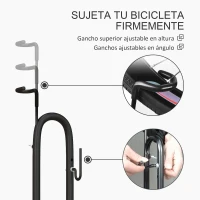 SPORTNOW Aparcamiento para Bicicletas Vertical y Horizontal con Ganchos Ajustables para Bicicletas de 24-29 Pulgadas y 700 C Negro(m-6)