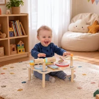 AIYAPLAY Bateria Infantil de Madeira Montessori com Xilofone, Prato, Maraca e Bloco Sonoro, Presente para Criança, 18 Meses-6 Anos(m-10)