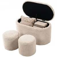 HOMCOM Sitzbank mit Stauraum 3-teiliges ineinanderstellbares Cord Truhenbank Hocker Set Beige(m-11)