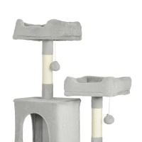 PawHut Arbre à chat tour de jeux pour chat 3 platesformes 2 niches 2 lits 2 hamacs 1 échelle hauteur 177 cm gris clair(m-12)