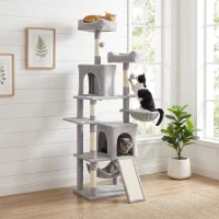 PawHut Arbre à chat tour de jeux pour chat 3 platesformes 2 niches 2 lits 2 hamacs 1 échelle hauteur 177 cm gris clair(m-10)