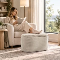 HOMCOM Sitzbank mit Stauraum 3-teiliges ineinanderstellbares Cord Truhenbank Hocker Set Beige(m-8)