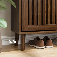 Rustic Walnut Shoe Storage Cabinet with 2 Flip Drawers, Compact Fence Shoe Cabinet for Hallway Entrance, 60L x 24W x 93H cm, Walnut(m-7)