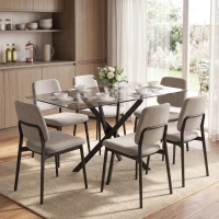 HOMCOM Rectangular Dining Table for 6 People, 120cm Modern Kitchen Table with Tempered Glass Top and Cross Steel Legs, Clear(m-14)